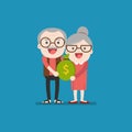 Senior carrying retirement savings bag