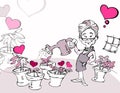 Senior Old Woman Gardeni with Heart Cartoon Royalty Free Stock Photo