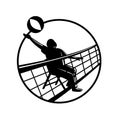 Senior Chair Volleyball Player Spiking the Ball Over Net Circle Mascot Royalty Free Stock Photo