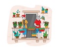 Senior Characters Enjoying Gardening Hobby Working on Balcony Garden Care of Plants and Watering Greenery and Vegetable