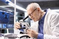 Senior chemist observing specimen under microscope in the laboratory Royalty Free Stock Photo