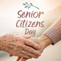 Senior Citizens Day celebration with elderly hands embracing in warm gesture Royalty Free Stock Photo