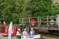 Senior citizens seen enjoying a hired canal boat trip on the famous Leeds to Liverpool canal.