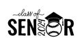 Senior class of 2024 lettering with graduation cap and baseball ball. Congratulations to graduates typography poster Royalty Free Stock Photo