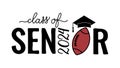Senior class of 2024 lettering with graduation cap and football ball. Congratulations to graduates typography poster Royalty Free Stock Photo