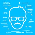 Senior Coder head icon with programming languages for web develo Royalty Free Stock Photo