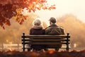 Senior Couple on the Bench in a Park, Generative AI Royalty Free Stock Photo