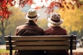 Senior Couple on the Bench in a Park, Generative AI Royalty Free Stock Photo