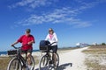 Senior Couple on a bike ride while on cruise vacation Royalty Free Stock Photo