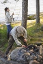 Senior couple camping