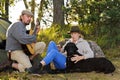 Senior couple camping and enjoying music Royalty Free Stock Photo