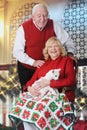 Senior Couple with Cat at Christmastime Royalty Free Stock Photo