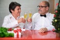 Senior couple celebrating christmas clinking glasses of champagne. Royalty Free Stock Photo