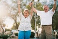 Senior couple celebrating playing miniature golf Royalty Free Stock Photo