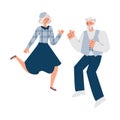 Senior couple characters dance laughing sketch vector illustration isolated.