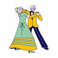 Senior Couple Characters Dancing Waltz or Tango Sparetime. Elderly People Active Lifestyle