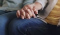 Senior, couple and closeup of holding hands for support in retirement home with commitment and promise. Elderly, people Royalty Free Stock Photo