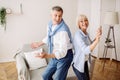 Senior couple dancing active dance at home Royalty Free Stock Photo