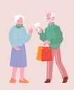 Senior Couple Doing Christmas Shopping. Elderly cute granny and grandpa