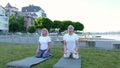 Senior couple doing yoga outdoors. Healthy lifestyle concept Royalty Free Stock Photo