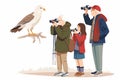 Senior Couple Enjoying Bird Watching with Grandchildr isolated vector style illustration Royalty Free Stock Photo
