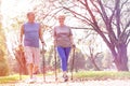 Senior couple enjoying morning walk in park