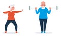 Senior couple exercise together. Vector illustration in cartoon