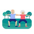 Senior couple is exercising in park.