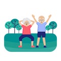 Senior couple is exercising in park.
