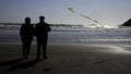 Senior Couple Fly a Green Kite at the Oregon Coast Royalty Free Stock Photo