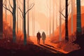 senior couple grandma and grandpa walk in forest AI generated