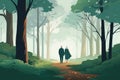 senior couple grandma and grandpa walk in forest AI generated