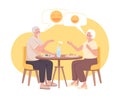 Senior couple having dinner together and laughing 2D vector isolated illustration