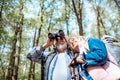 Senior couple hiking in the forest Royalty Free Stock Photo