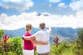 Senior couple hiking in mountains and jungle Royalty Free Stock Photo