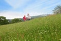 Senior couple on a hiking trip in meadow Royalty Free Stock Photo