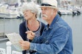 senior couple holding map and looking stressed Royalty Free Stock Photo