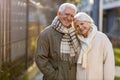 Senior couple hugging outdoors Royalty Free Stock Photo