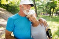 Senior couple jogging and running outdoors in nature Royalty Free Stock Photo