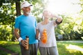 Senior couple jogging and running outdoors in nature Royalty Free Stock Photo