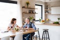 Senior couple in love having lunch indoors at home, talking. Royalty Free Stock Photo