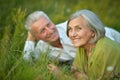 Senior couple lying on grass Royalty Free Stock Photo