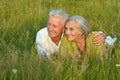 Senior couple lying on grass Royalty Free Stock Photo