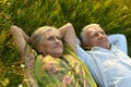 Senior couple lying on grass Royalty Free Stock Photo