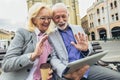 Couple make video call with tablet outdoor Royalty Free Stock Photo