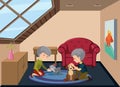 Senior couple and pet at attic Royalty Free Stock Photo