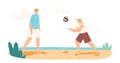 Senior Couple Playing Beach Volleyball on Sea Shore Throw Ball to Each Other. Aged Family Leisure, Happy Grandparents Royalty Free Stock Photo
