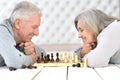 Senior couple playing chess Royalty Free Stock Photo