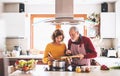 Senior couple preparing food in the kitchen. Royalty Free Stock Photo