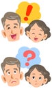 Senior couple questioning and solving facial expression set Royalty Free Stock Photo